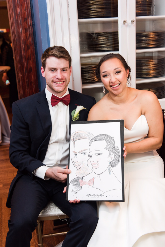 Closeup of the bride and groom's wedding caricature.