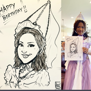 Princess caricature at a birthday party